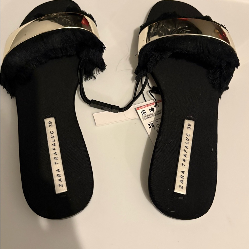 Zara Women's Black and Gold Slide Sandals - Picture 4 of 5